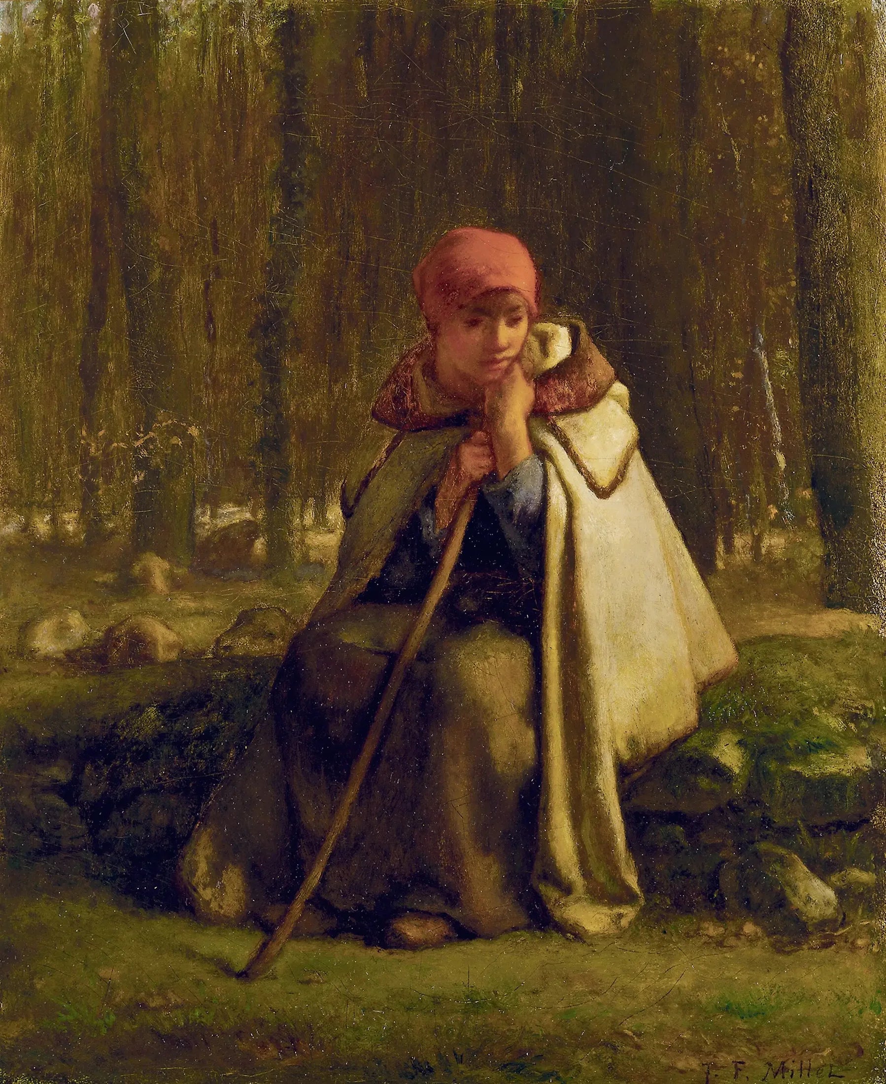 Bergère assise - Jean-François Millet image 1 copie peinte à la main à l’huile