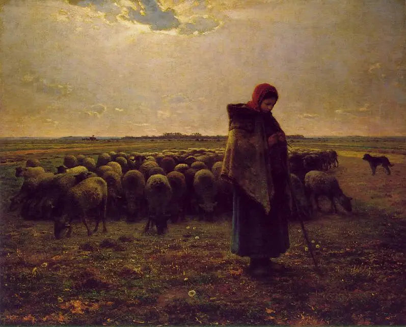 Bergère avec son troupeau - Jean-François Millet image 1 tableau peint à l’huile sur toile