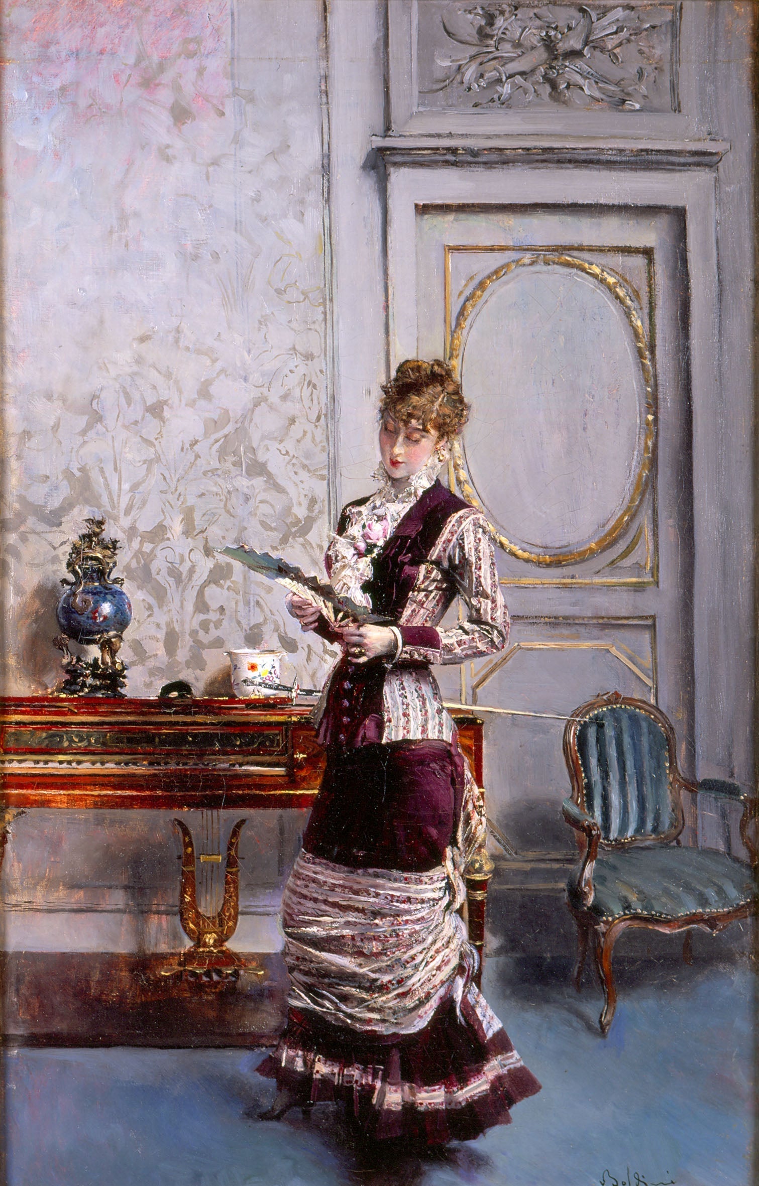 Berthe admirant un éventail - Giovanni Boldini image 1 reproduction artisanale de tableau