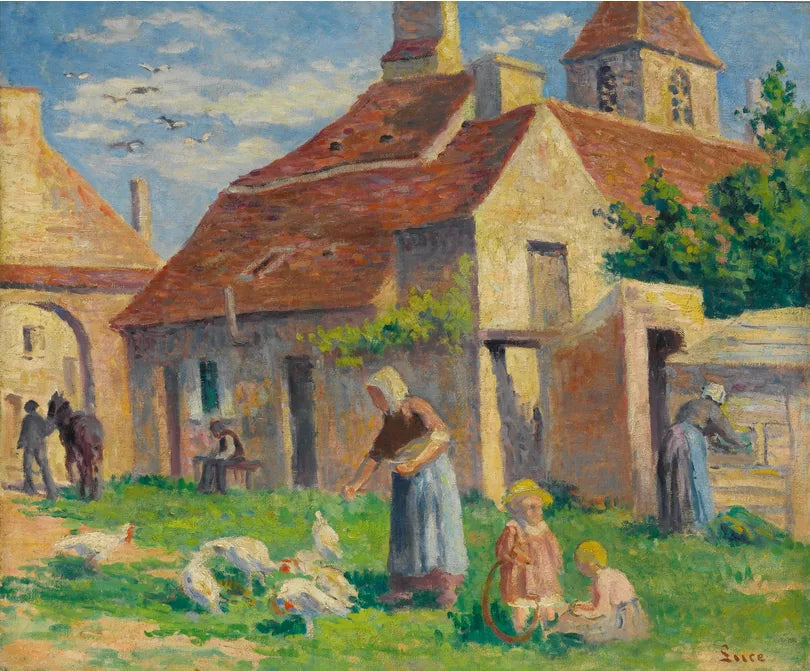 BESSY-SUR-CURE, LA PROVENDE DES POULES - Maximilien Luce image 1 copie de tableau peinte à la main