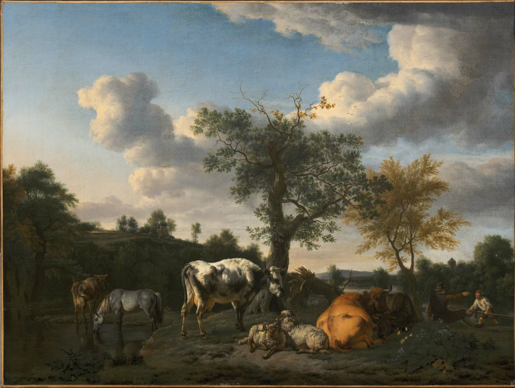 Bétail et moutons dans un paysage fluvial - Adriaen van de Velde image 1 copie peinte à la main à l’huile