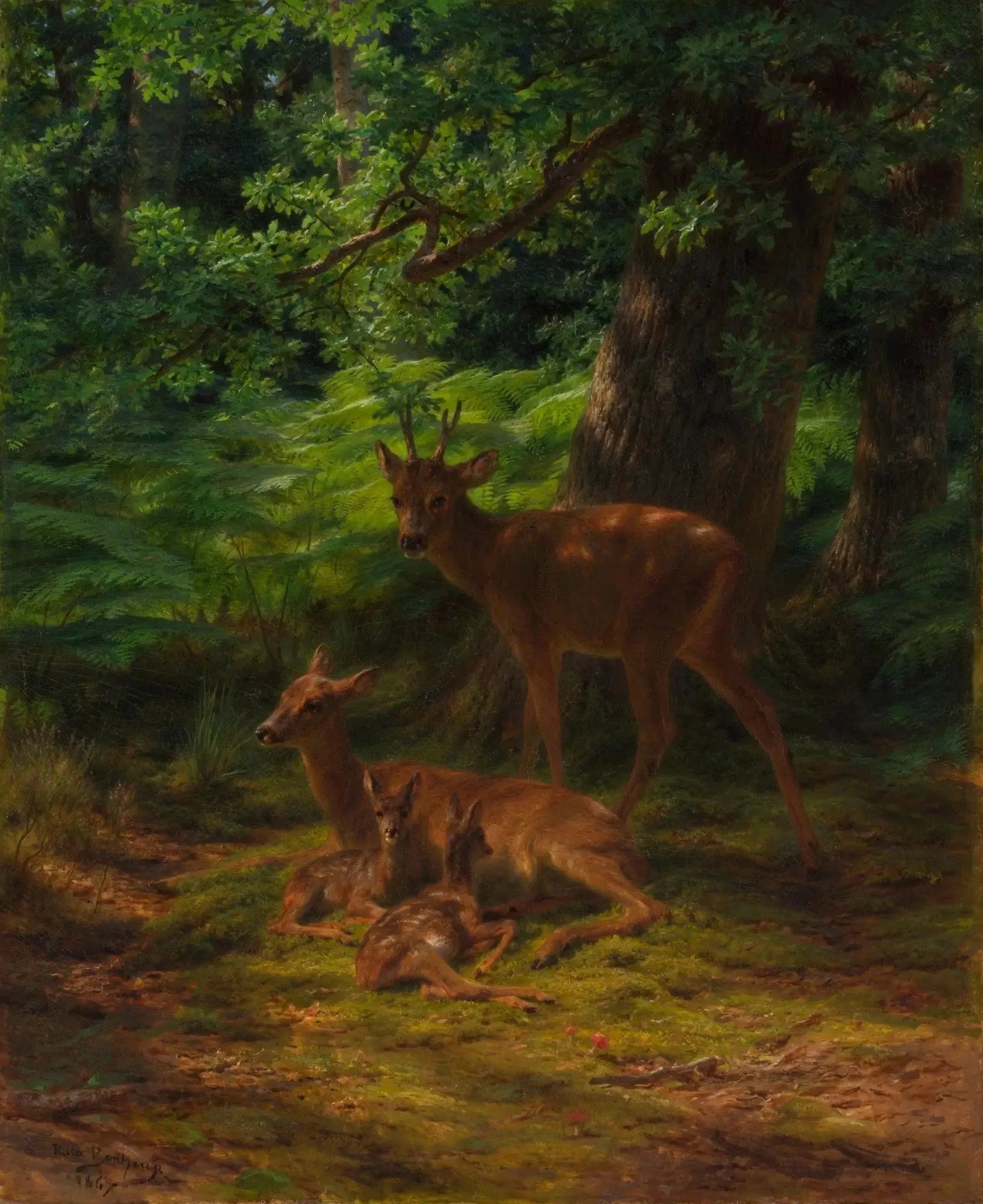 Biches et cerf au repos - Rosa Bonheur image 1 copie de tableau peinte à la main