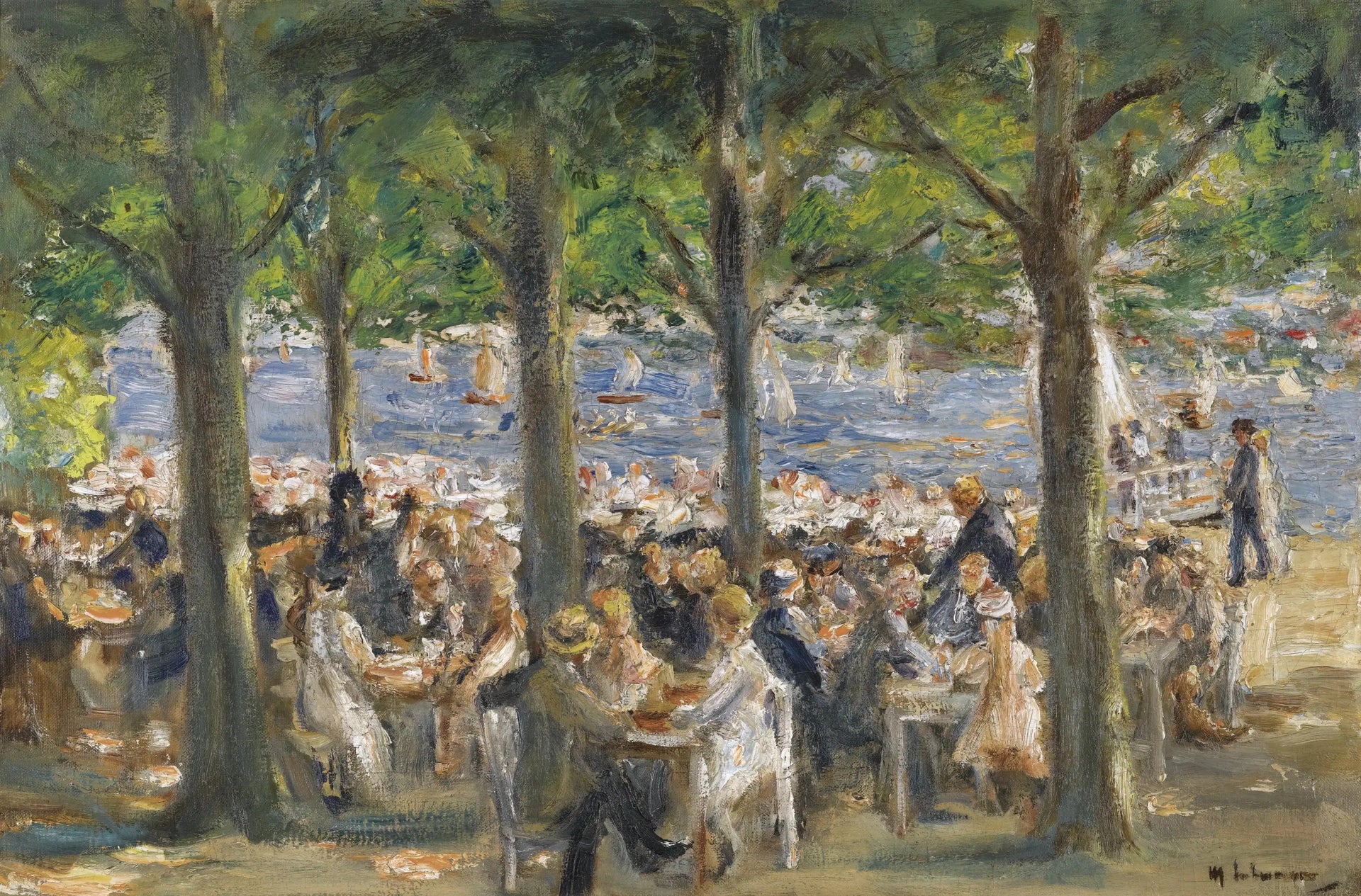 Biergarten près de la Havel sous les arbres - Max Liebermann image 1 tableau peint à l’huile sur toile