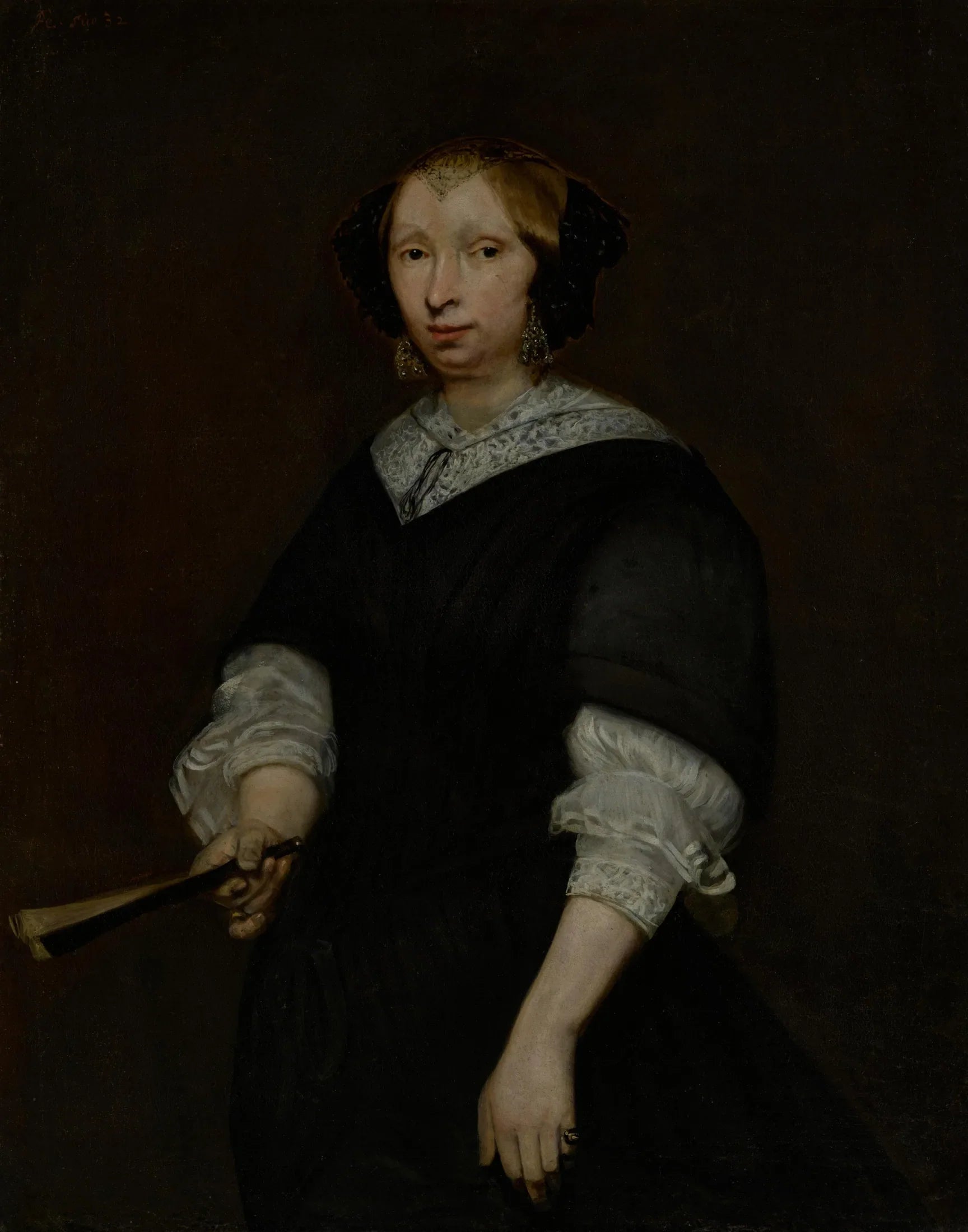 Bildnis einer Frau mit Fächer - Gerard ter Borch image 1 reproduction artisanale de tableau