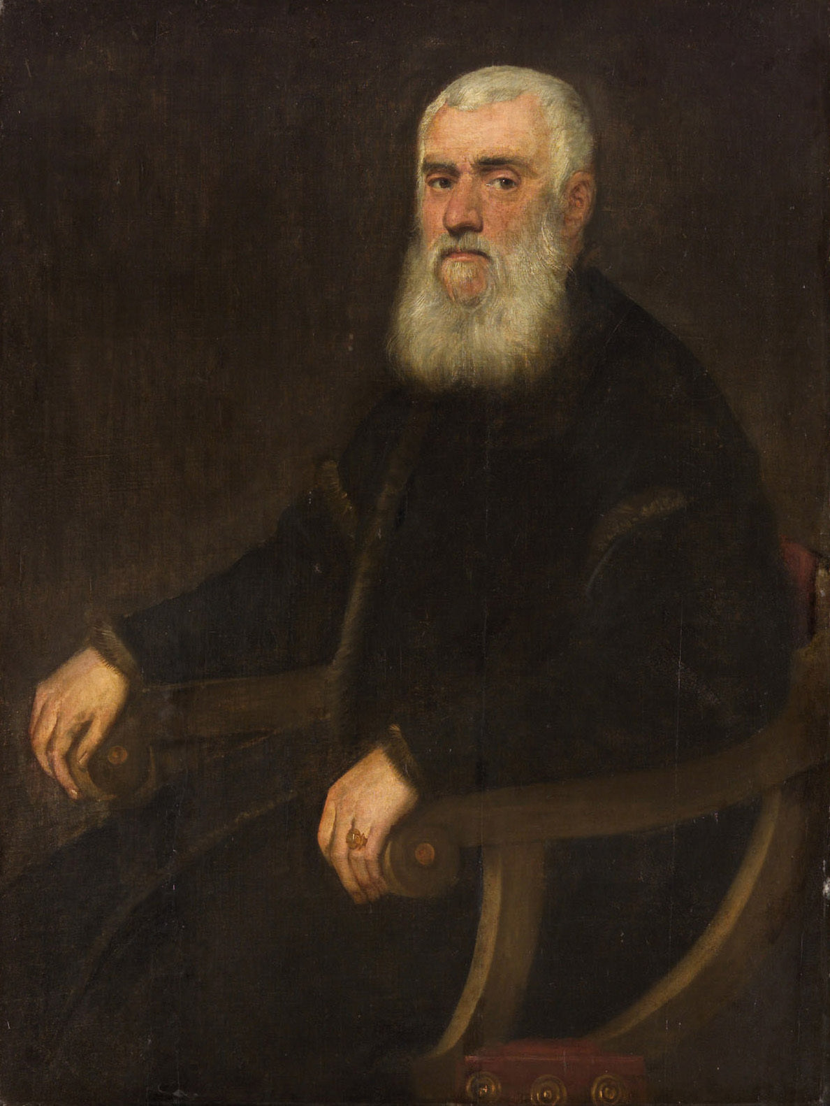 Bildnis eines weißbärtigen Mannes im Lehnstuhl - Jacopo Tintoretto image 1 copie peinte à la main à l’huile