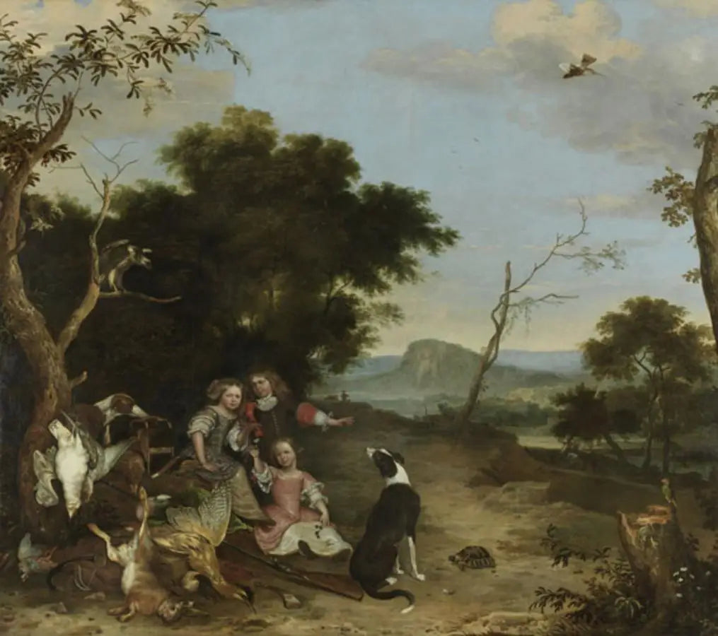 Bildnis von drei Kindern in einer Landschaft mit Jagdbeute - Melchior de Hondecoeter image 1 copie de tableau peinte à la main