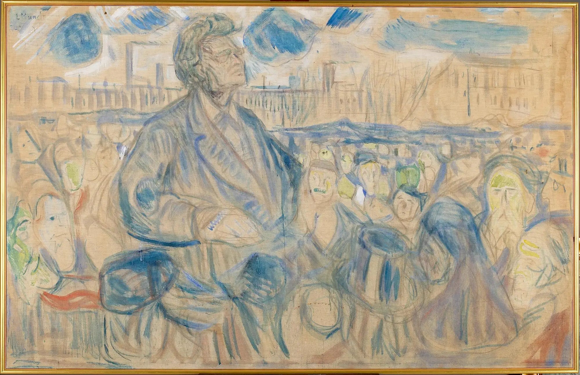 Bjørnstjerne Bjørnson s'adressant au peuple - Edvard Munch image 1 copie peinte à la main à l’huile
