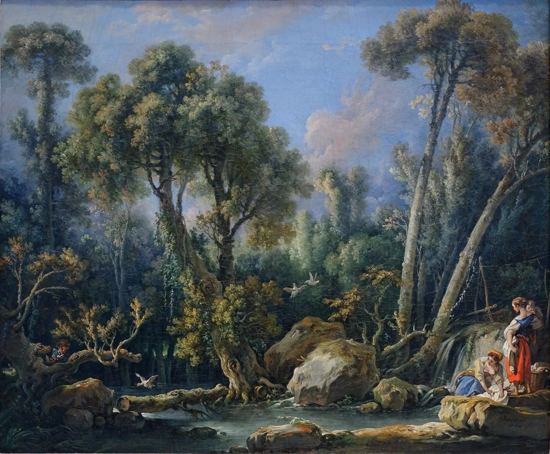 Blanchisseuses dans un paysage - François Boucher image 1 reproduction de peinture à l’huile