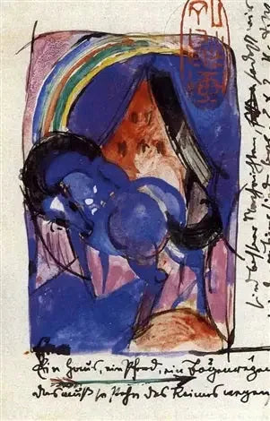 Blaues Pferd, rotes Haus und Regenbogen - Franz Marc