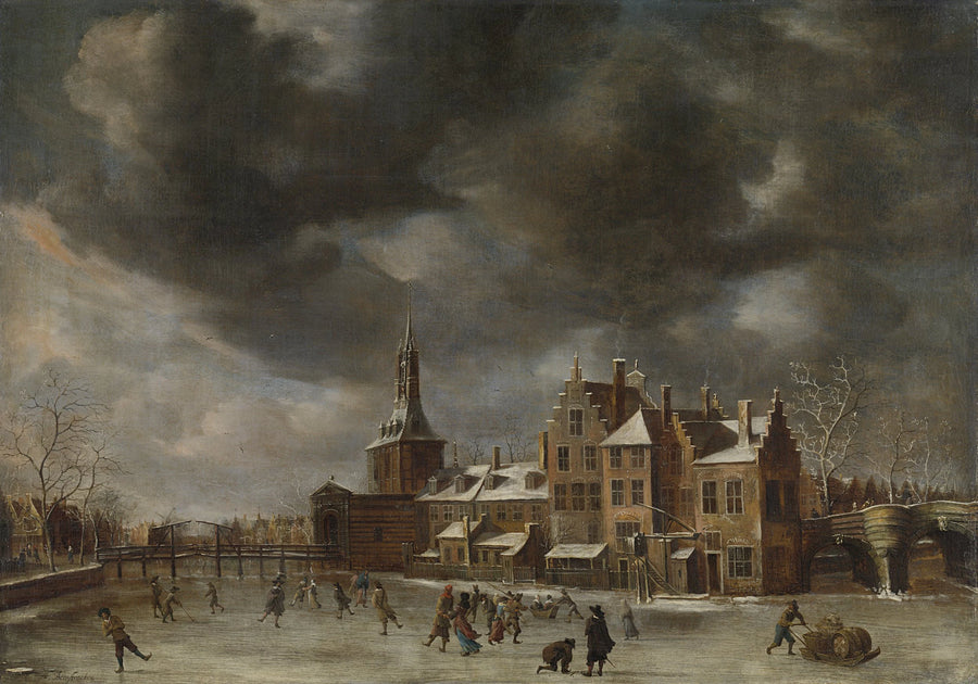 La Blauwpoort de Leyde en hiver - Abraham Beerstraaten