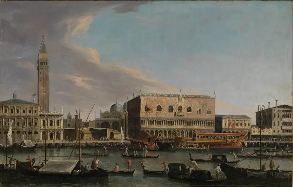 Blick vom Bacino di S.Marco auf den Molo mit Dogenpalast, Piazzetta, Liberia und Zecca - Canaletto image 1 copie de tableau peinte à la main