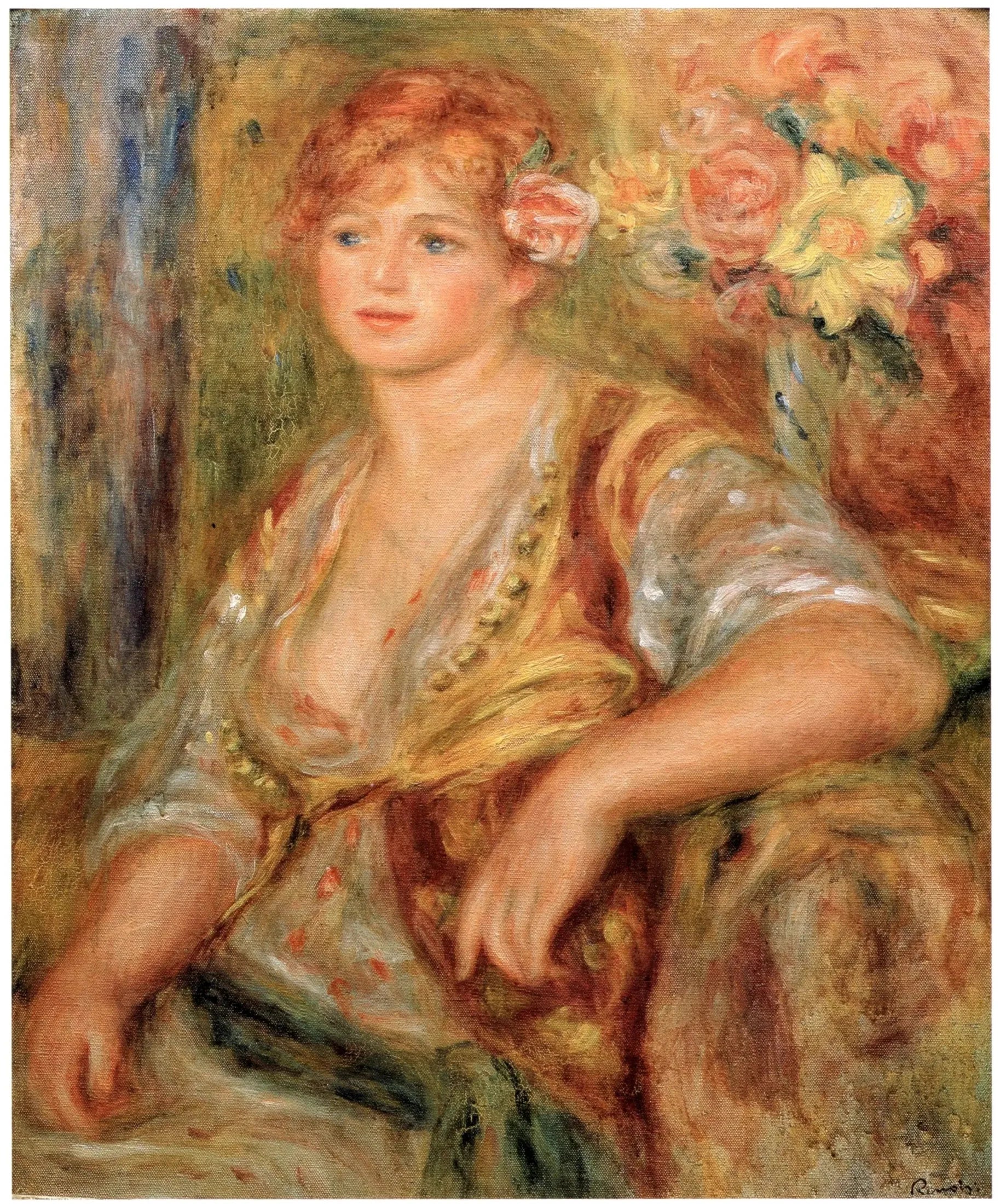 Blonde à la rose - Pierre-Auguste Renoir image 1 copie peinte à la main à l’huile