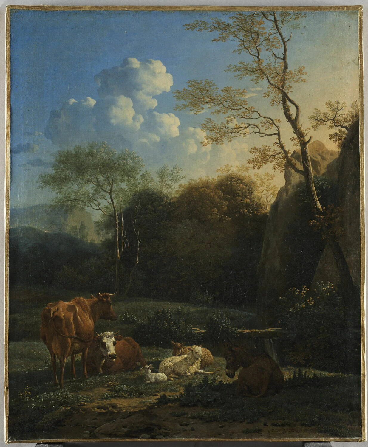 Le Bocage. Vaches, âne et moutons près d'un ruisseau - Karel Dujardin