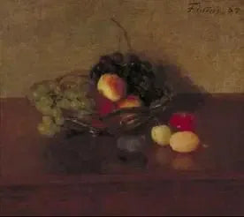 Bol en verre avec raisins blancs et bleus, pêches et prunes - Henri Fantin-Latour image 1 reproduction artisanale de tableau