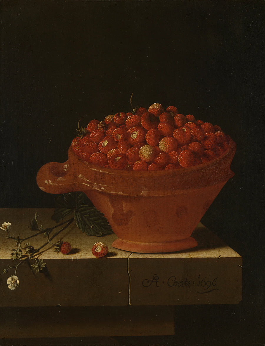 Un bol de fraises sur un socle en pierre - Adriaen Coorte