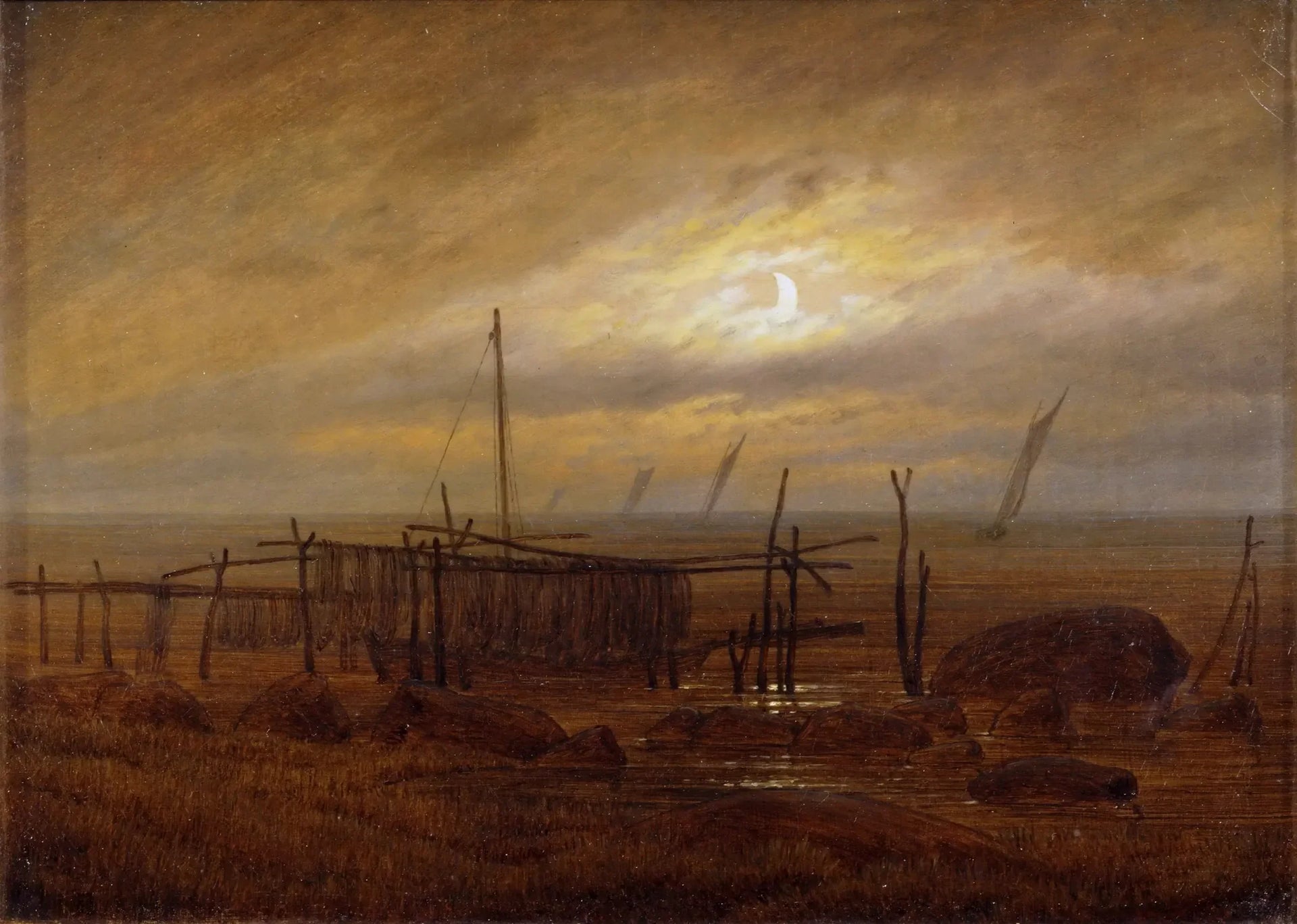 Bord de mer au clair de lune - Caspar David Friedrich image 1 reproduction de peinture à l’huile
