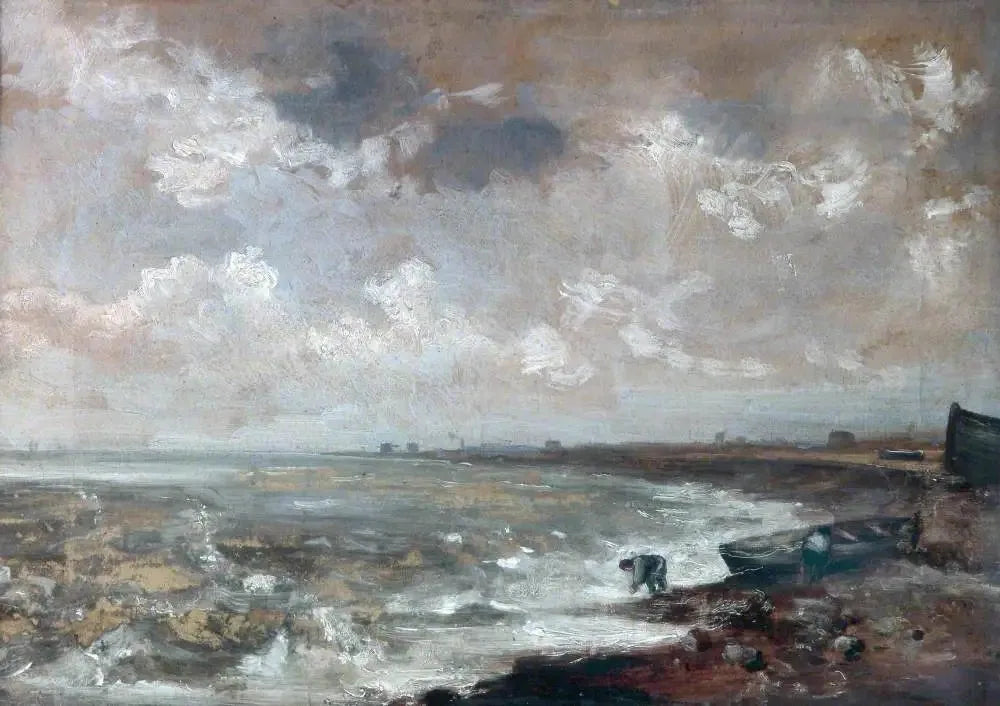 Bord de mer avec des pêcheurs près d'un bateau - John Constable image 1 copie de tableau peinte à la main