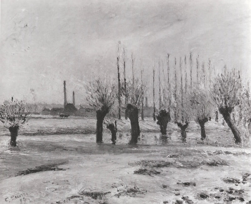Bords de l'Oise à Pontoise, effet de neige - Camille Pissarro