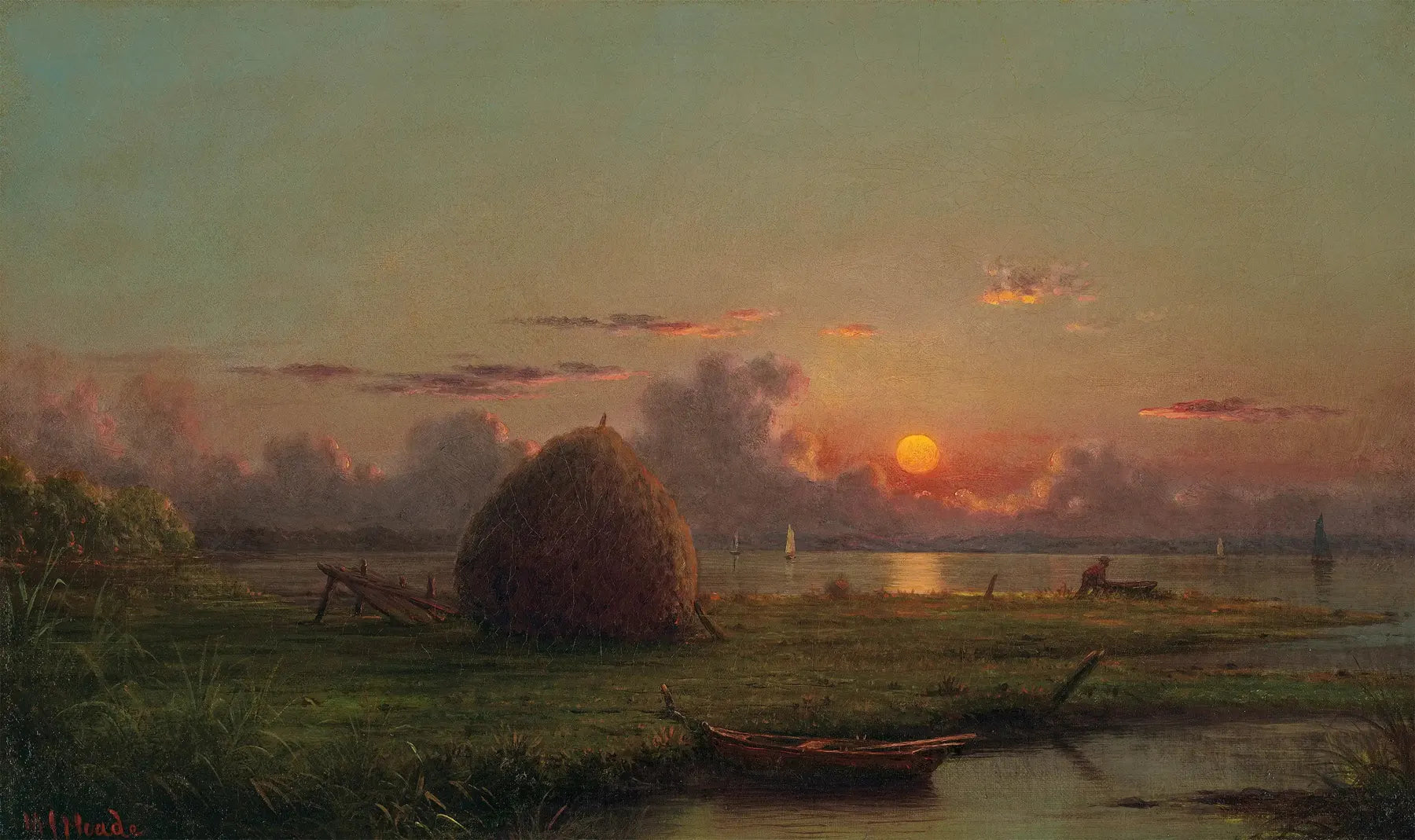 Botte de foin au coucher du soleil - Martin Johnson Heade image 1 reproduction d’œuvre d’art à l’huile