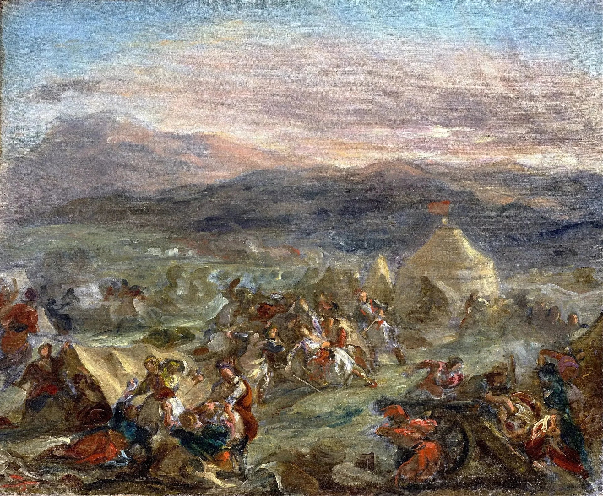Botzaris surprend le camp turc et tombe mortellement blessé - Eugène Delacroix image 1 copie de tableau peinte à la main