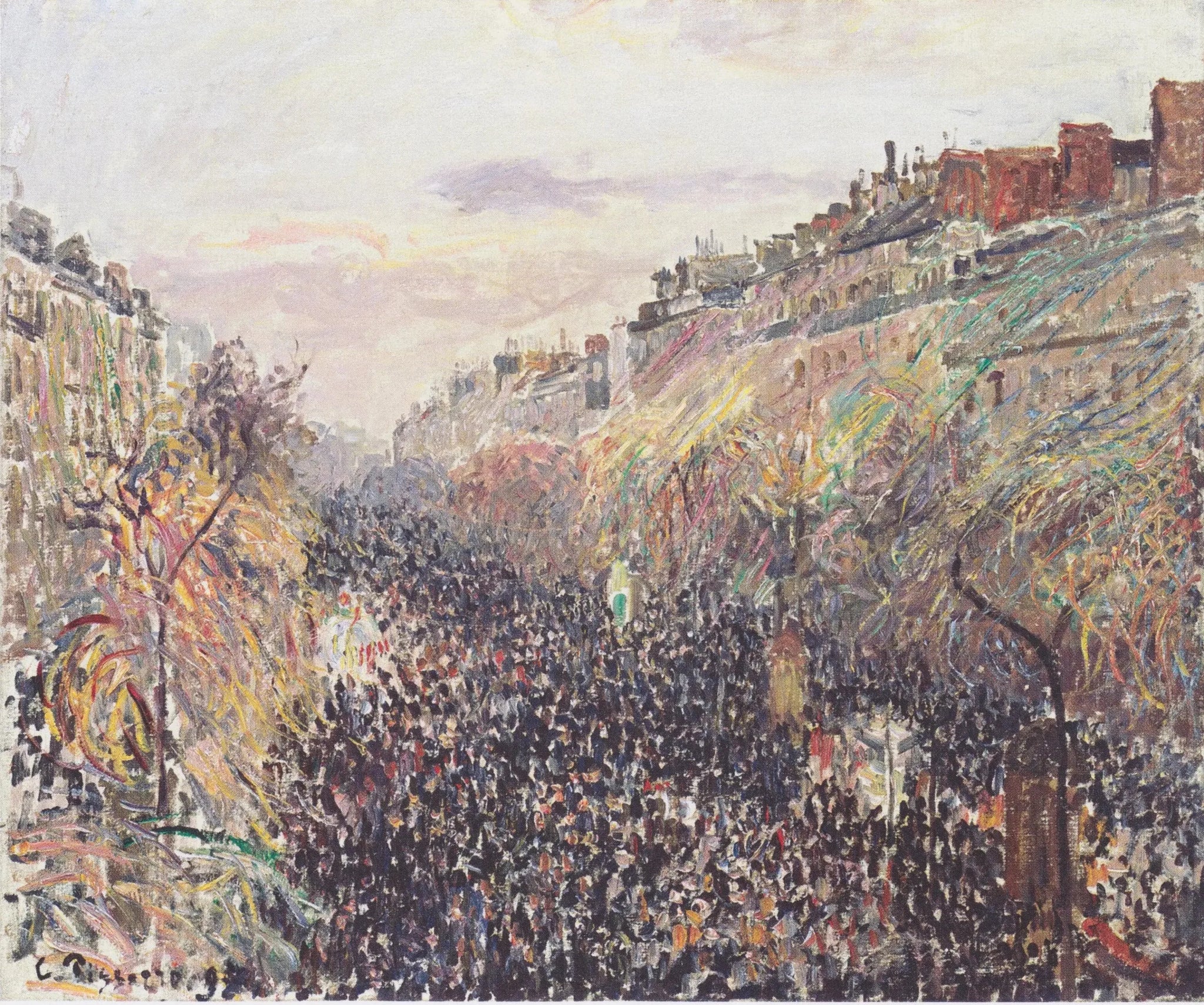 Boulevard Montmartre, Mardi Gras, au coucher du soleil - Camille Pissarro image 1 tableau peint à l’huile sur toile