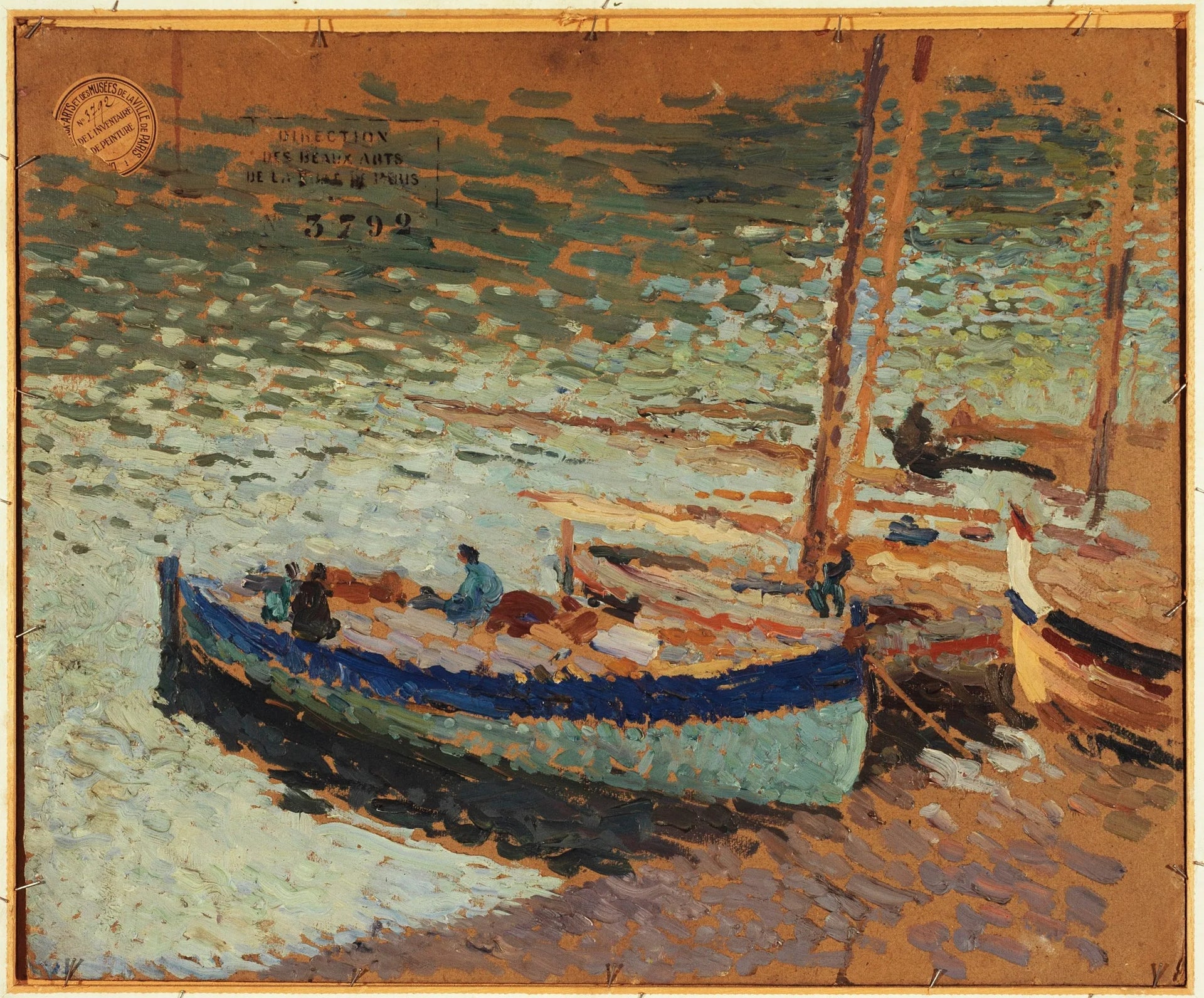 Bouquet de bleuets - Barques au port - Henri-Jean Guillaume Martin image 1 copie de tableau peinte à la main