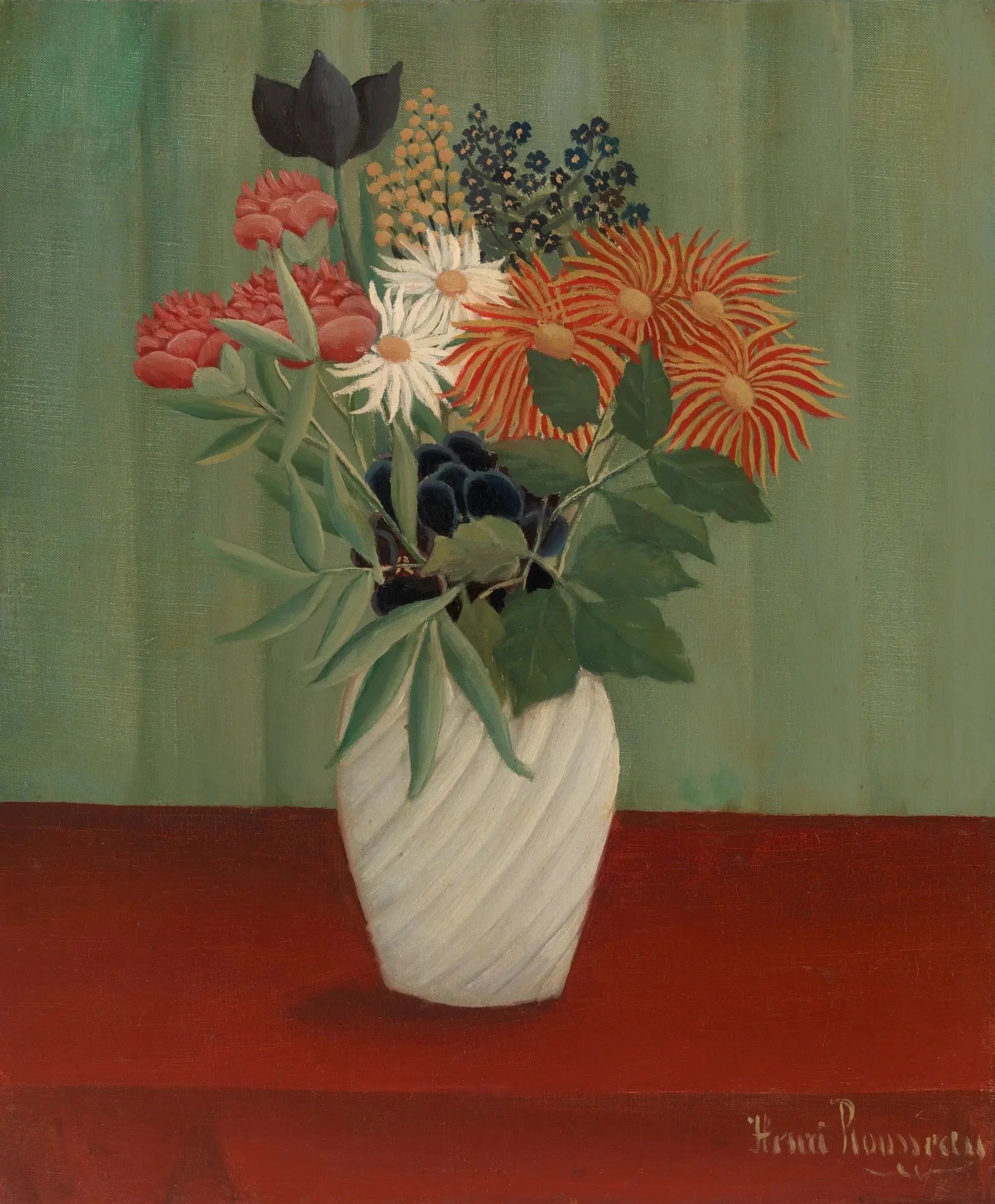 Bouquet de fleurs aux reines-marguerites et aux tokyos - Henri Rousseau image 1 reproduction de peinture à l’huile