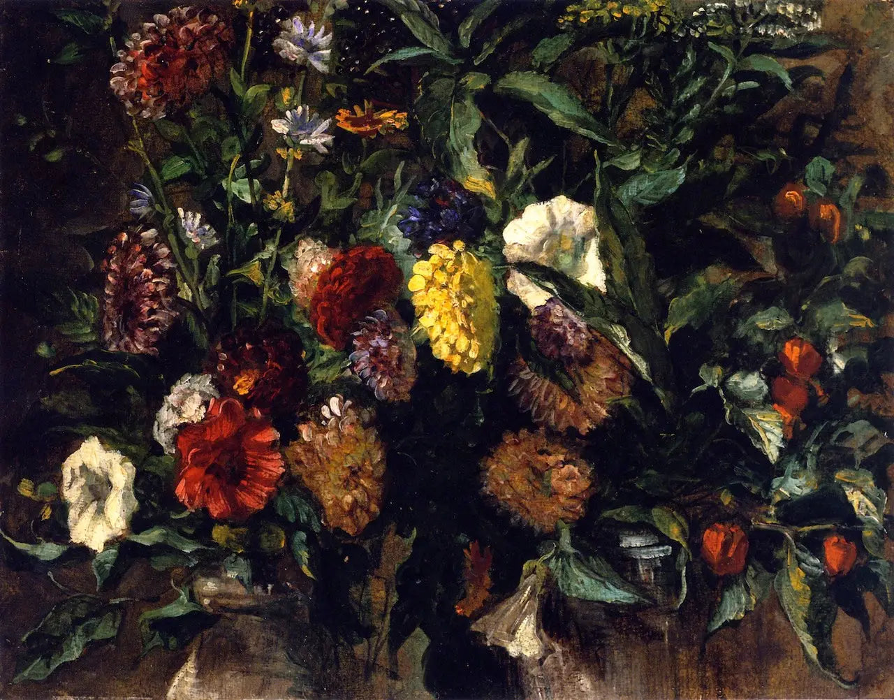Bouquet de fleurs dans un vase - Eugène Delacroix image 2 reproduction artisanale de tableau