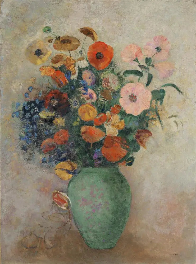 Bouquet de fleurs dans un vase vert - Odilon Redon image 1 copie de tableau peinte à la main
