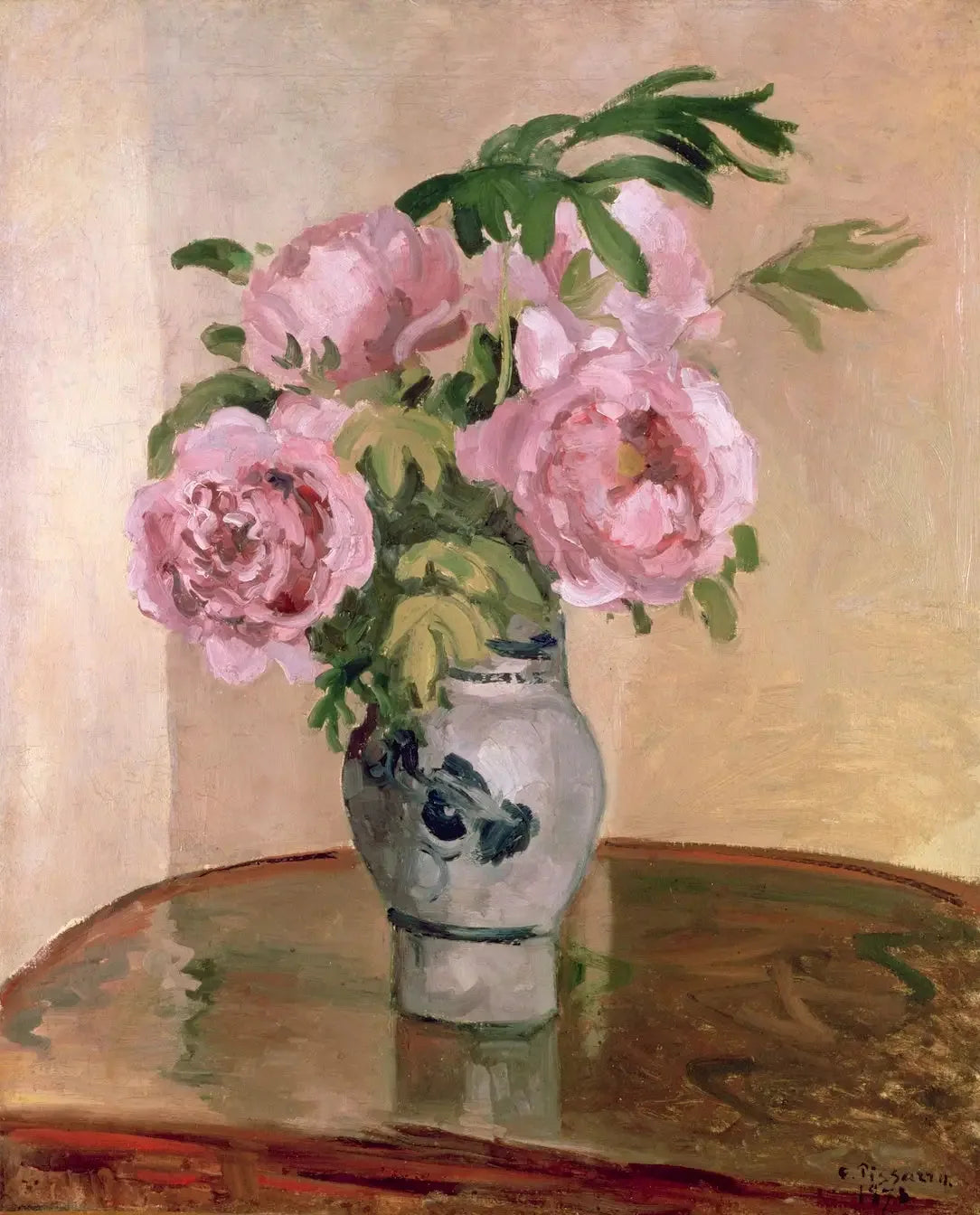 Bouquet de pivoines roses - Camille Pissarro image 1 reproduction artisanale de tableau