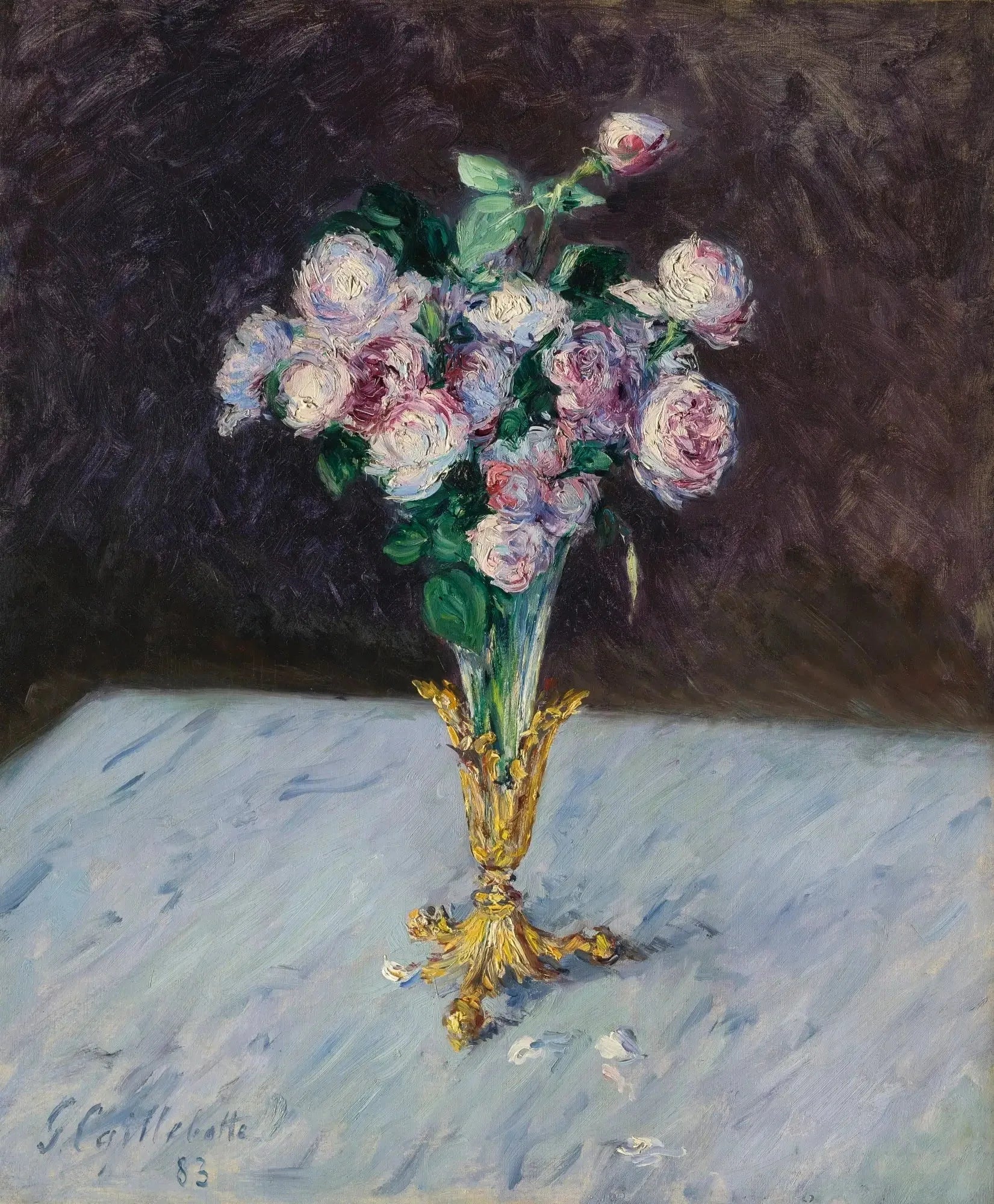 Bouquet de roses dans un vase de cristal - Gustave Caillebotte image 1 reproduction de peinture à l’huile