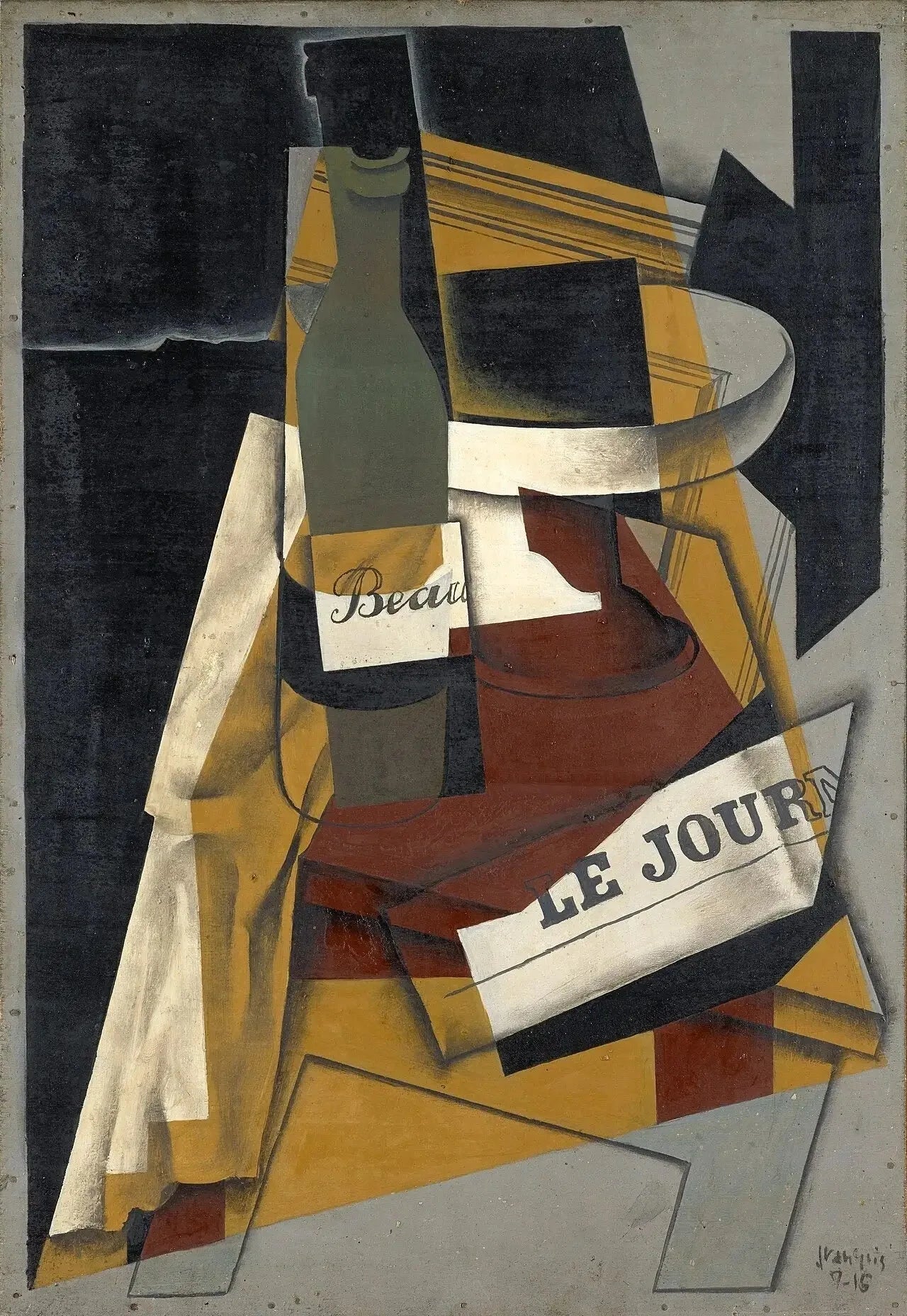 Bouteille et compotier (Bouteille, journal et compotier) - Juan Gris image 1 copie peinte à la main à l’huile