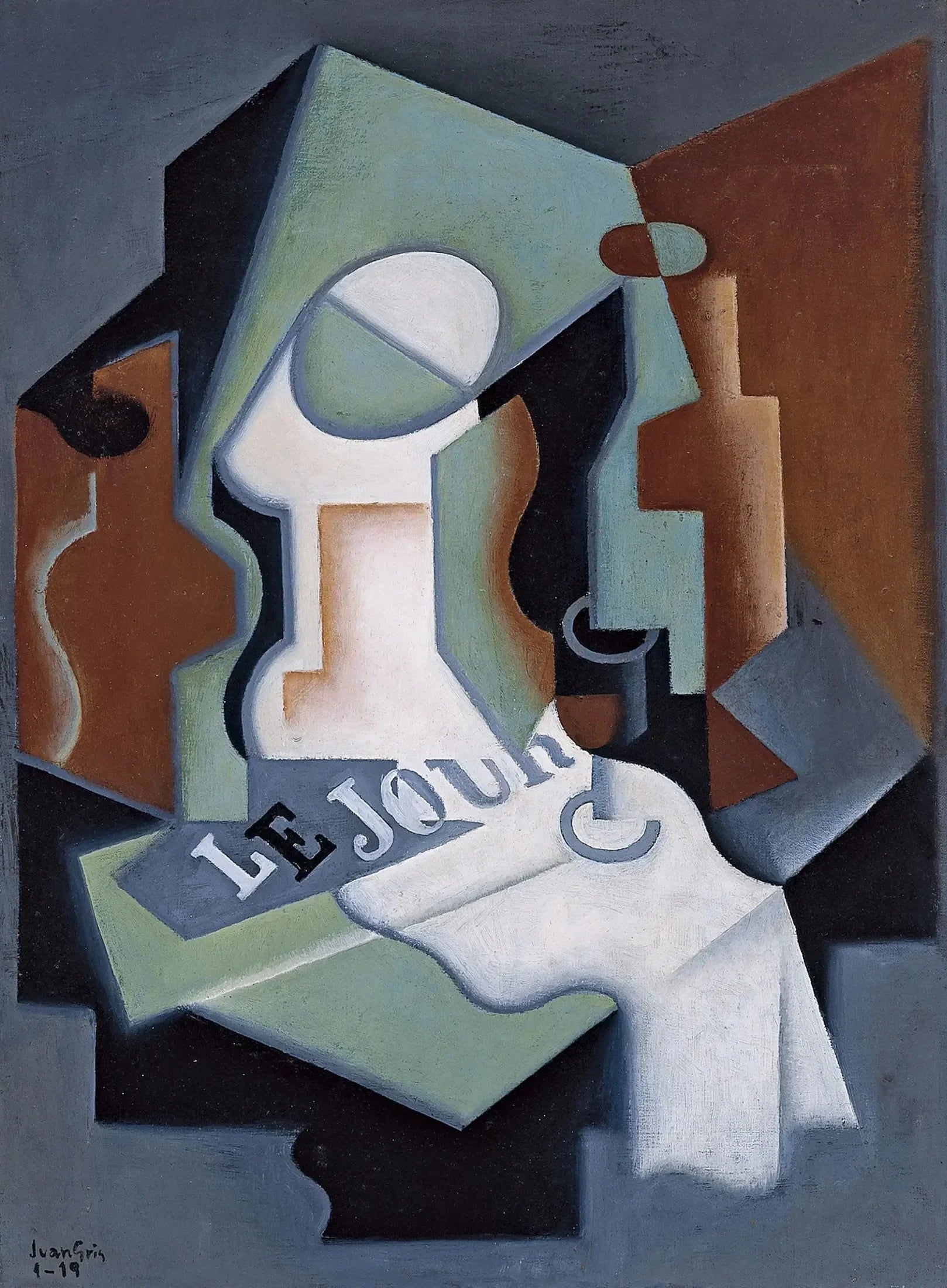 Bouteille et plat à fruits - Juan Gris image 1 reproduction d’œuvre d’art à l’huile