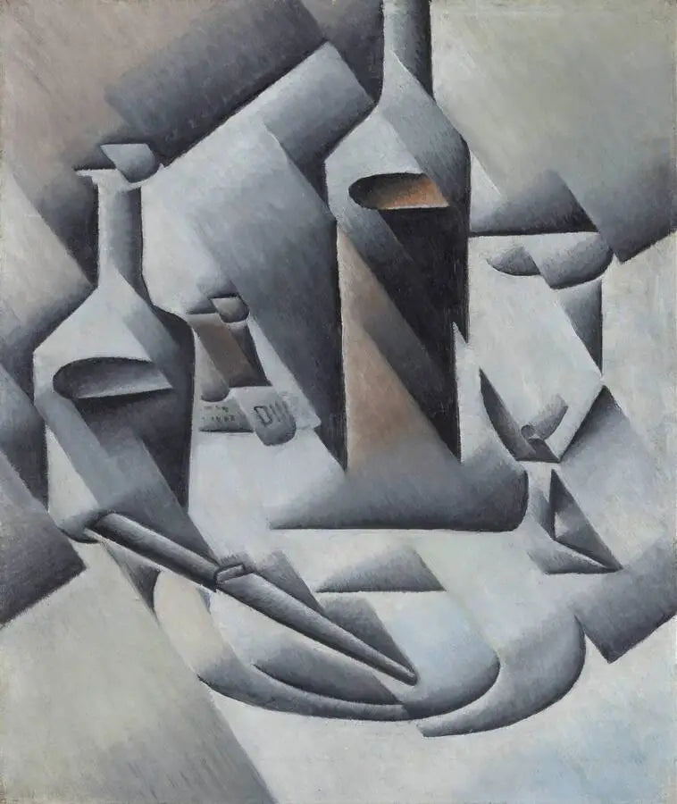 Bouteilles et couteau - Juan Gris image 1 reproduction de peinture à l’huile