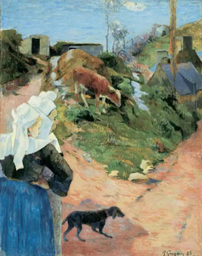 Bretonnes au tournant d'une route, ou Bretonnes et veau - Paul Gauguin image 1 copie de tableau peinte à la main