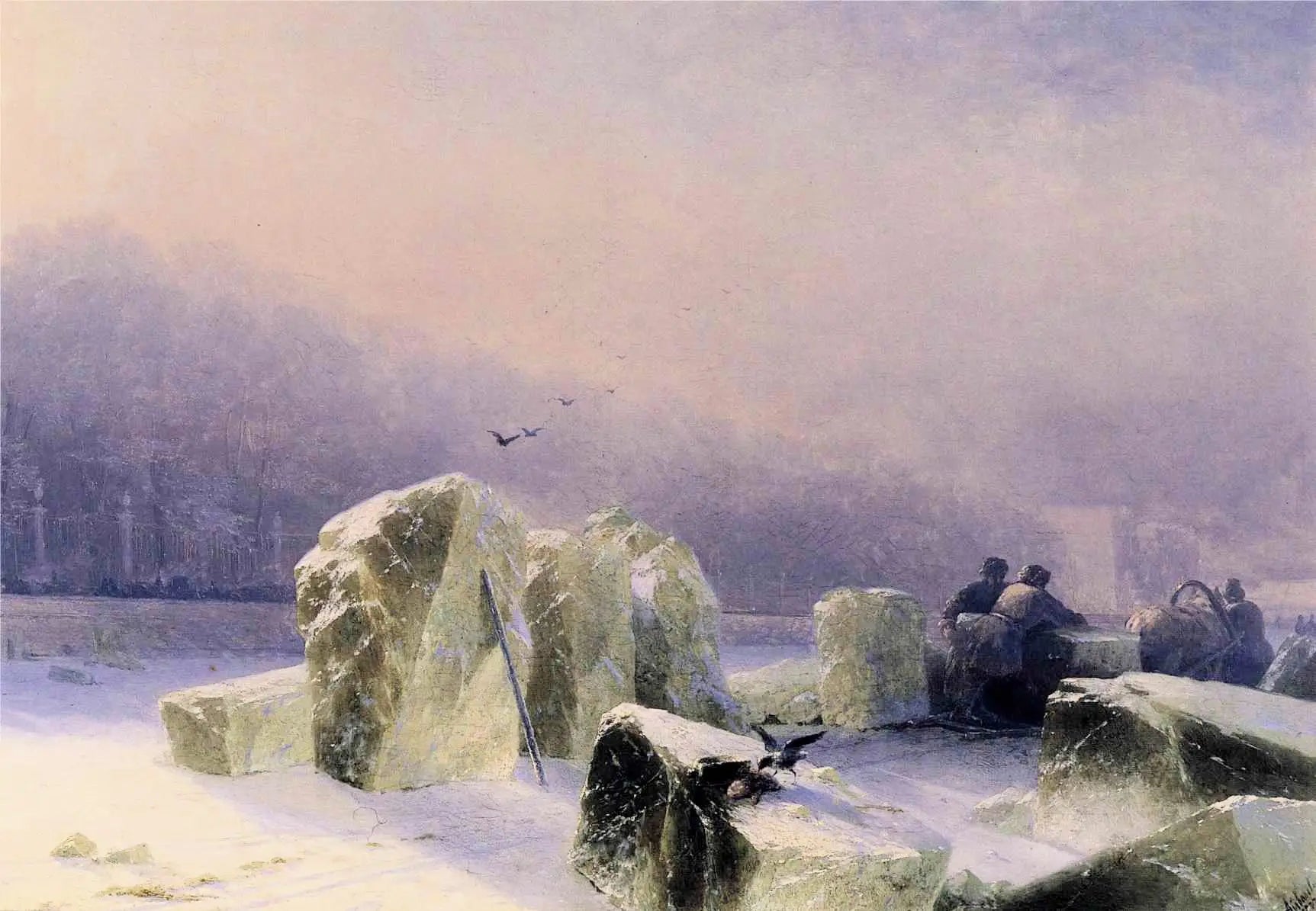 Brise-glace sur la Neva gelée à Saint-Pétersbourg - Ivan Aïvazovski image 1 copie peinte à la main à l’huile
