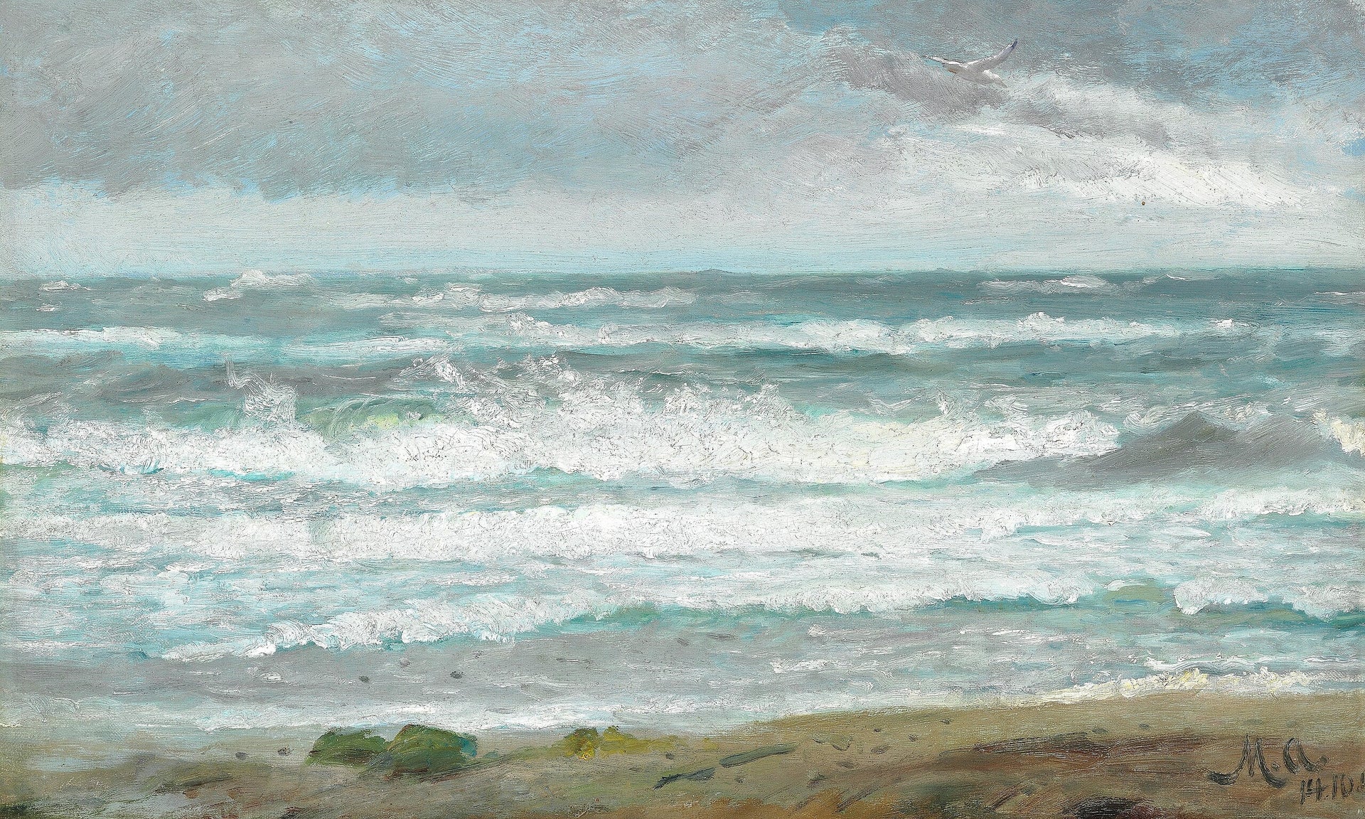 Briser les vagues au large de Skagen. - Michael Peter Ancher image 1 reproduction d’œuvre d’art à l’huile