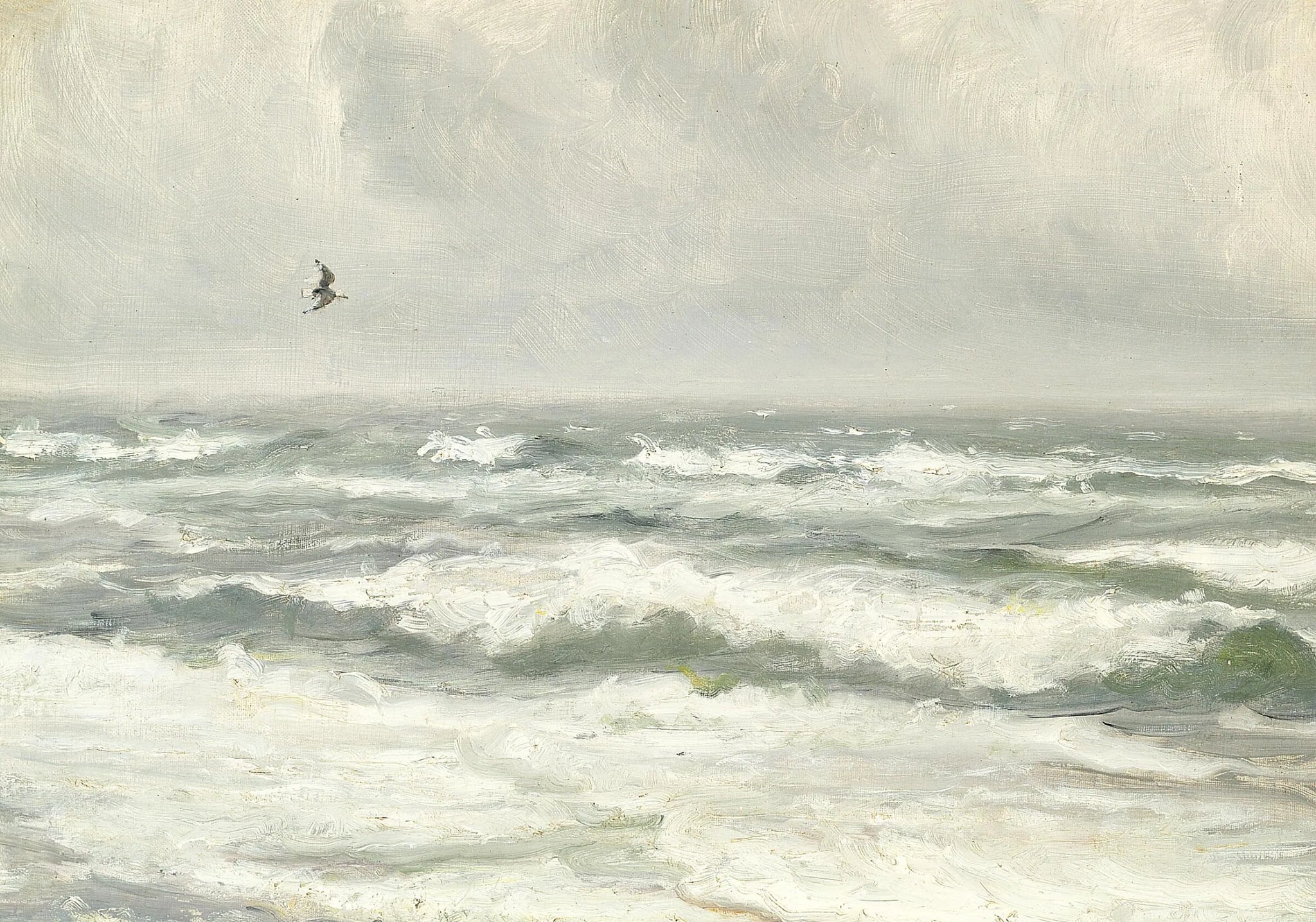 Briser les vagues par une journée grise. - Michael Peter Ancher image 1 reproduction réalisée par Alpha Reproduction