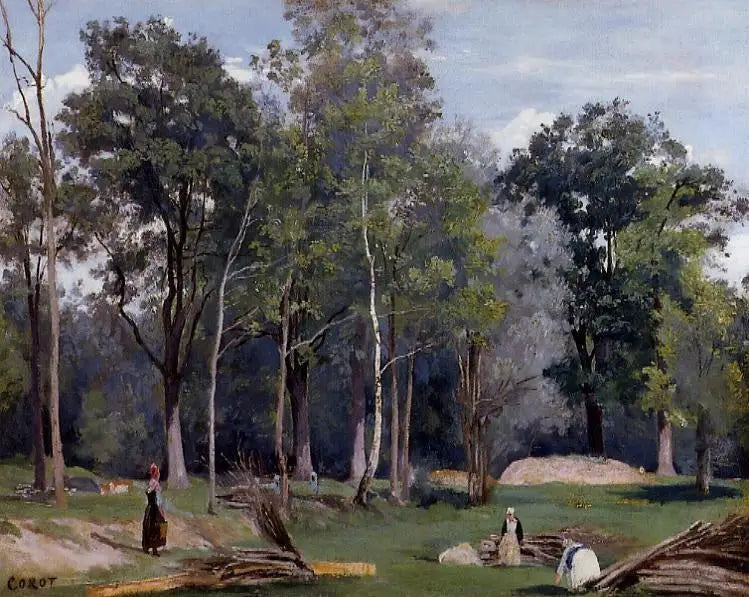 Bûcheronnes dans une prairie au bord des bois. Ville d'Avray - Jean-Baptiste Camille Corot image 1 tableau peint à l’huile sur toile