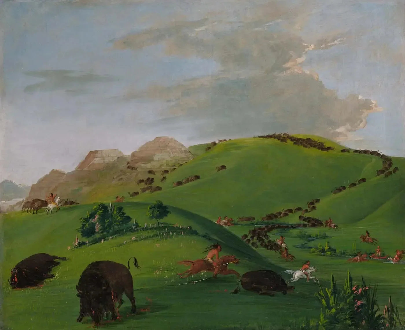 Buffalo Chase, embouchure du Yellowstone - George Catlin image 1 tableau peint à l’huile sur toile