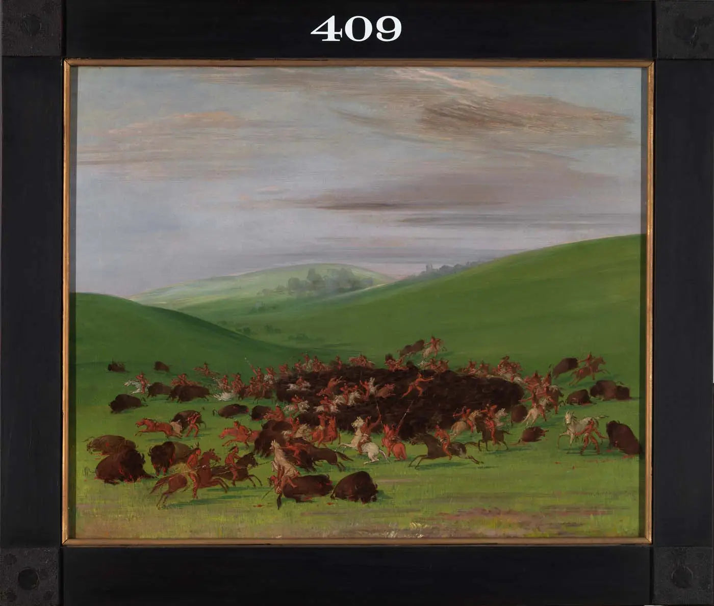 Buffalo Chase, entouré des Hidatsas - George Catlin image 1 copie peinte à la main à l’huile