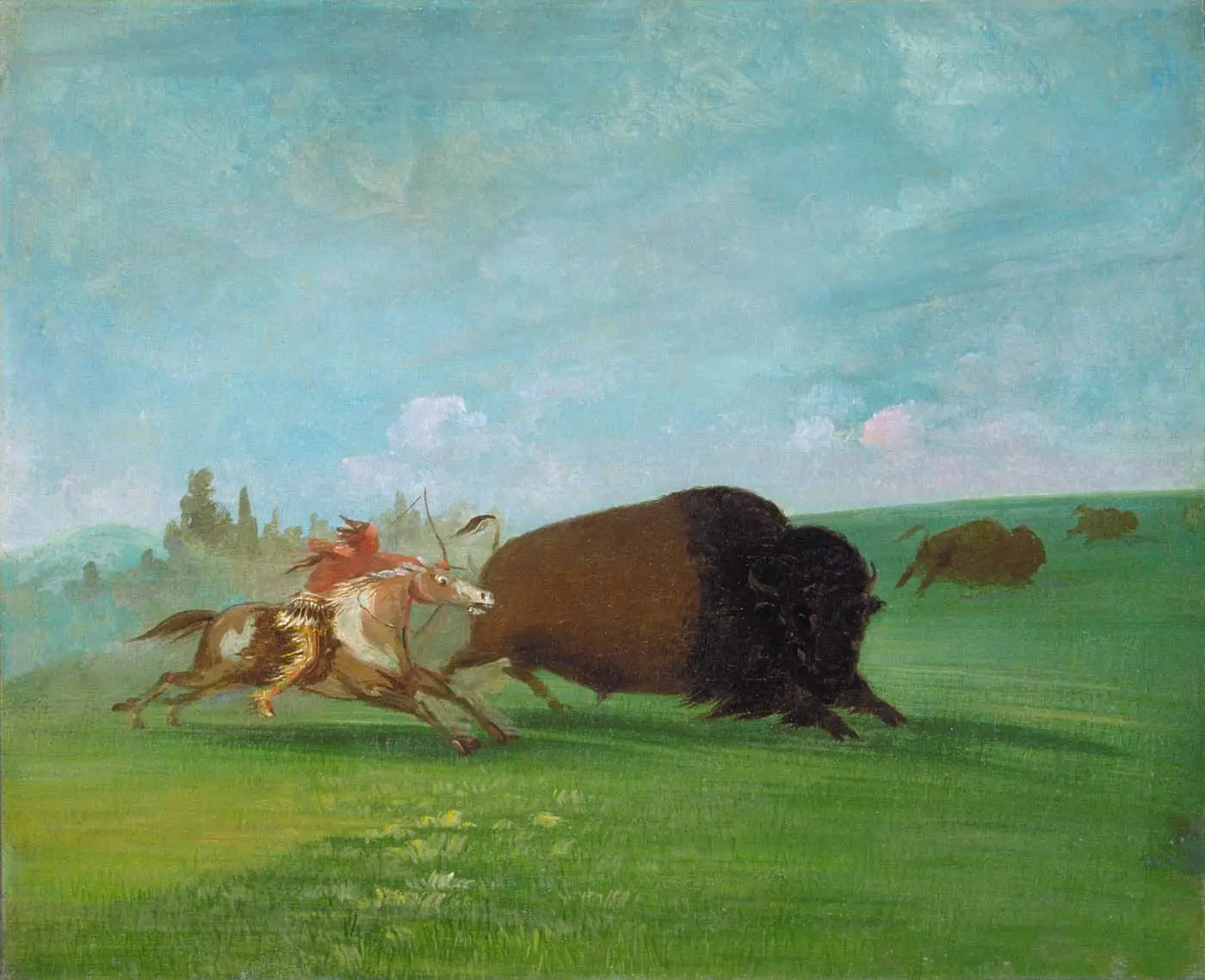 Buffalo Chase, une seule mort - George Catlin image 1 reproduction artisanale de tableau