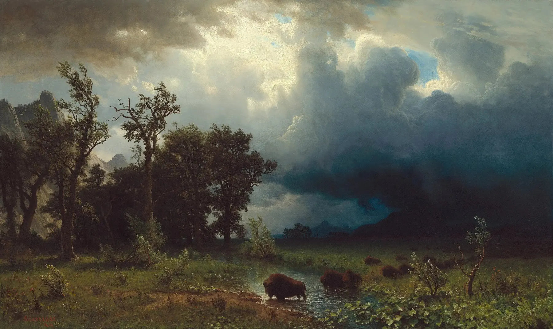 Buffalo Trail : la tempête imminente - Albert Bierstadt image 1 reproduction de peinture à l’huile