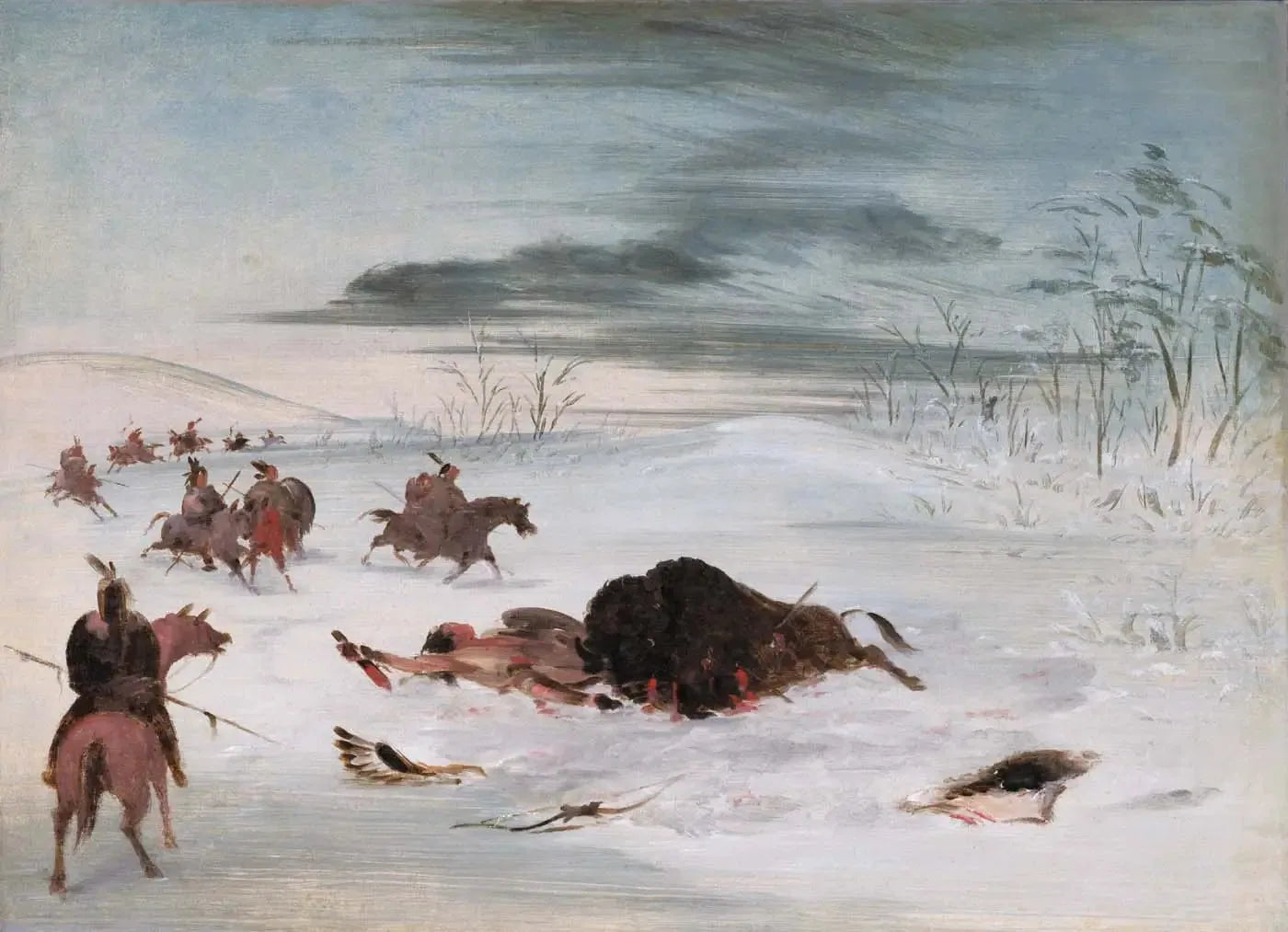 Buffle mâle mourant dans une congère - George Catlin image 1 copie de tableau peinte à la main