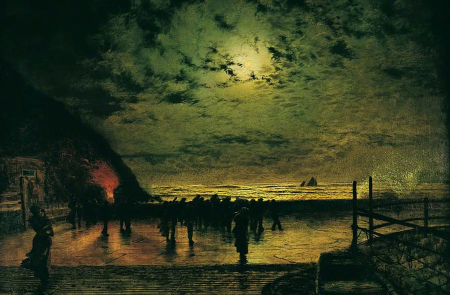 « Burning Off », un bateau de pêche à Scarborough - John Atkinson Grimshaw