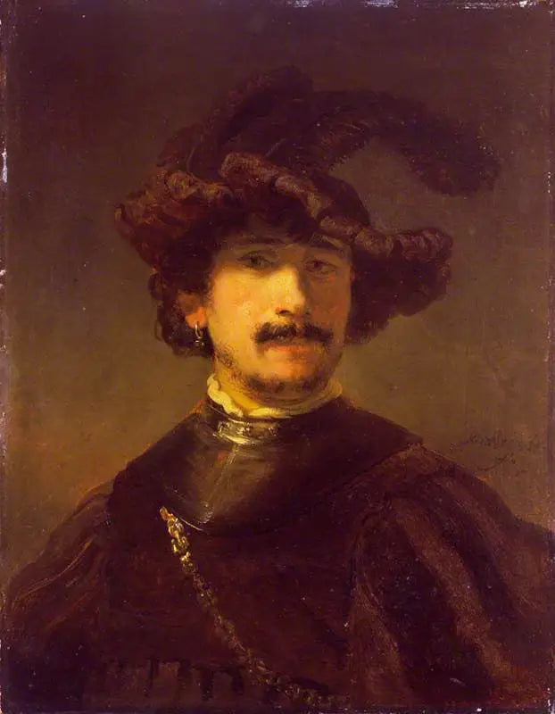 Buste d'homme en gorgerin et bonnet de plumes - Rembrandt
