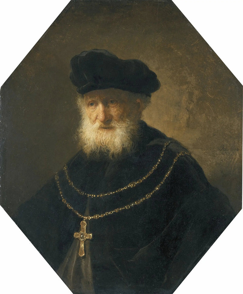 Buste d'homme portant une chaîne en or avec une croix - Rembrandt