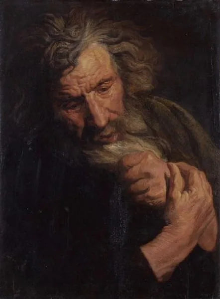 Buste de vieillard croisant les mains et se tirant la barbe - Jacob Jordaens image 1 tableau peint à l’huile sur toile
