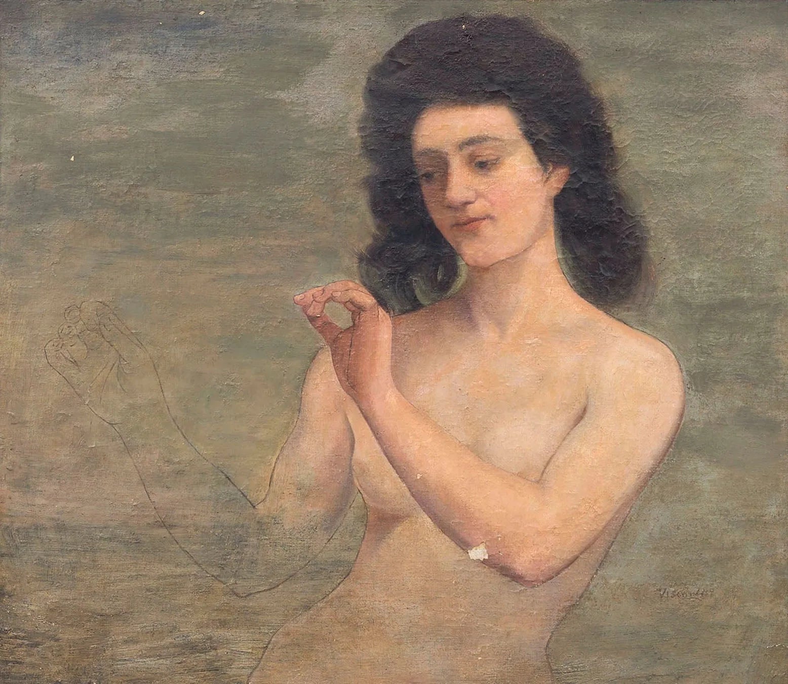 Busto de mulher - Estudo para o anjo coroando São Sebastião - Eliseu Visconti image 1 copie peinte à la main à l’huile