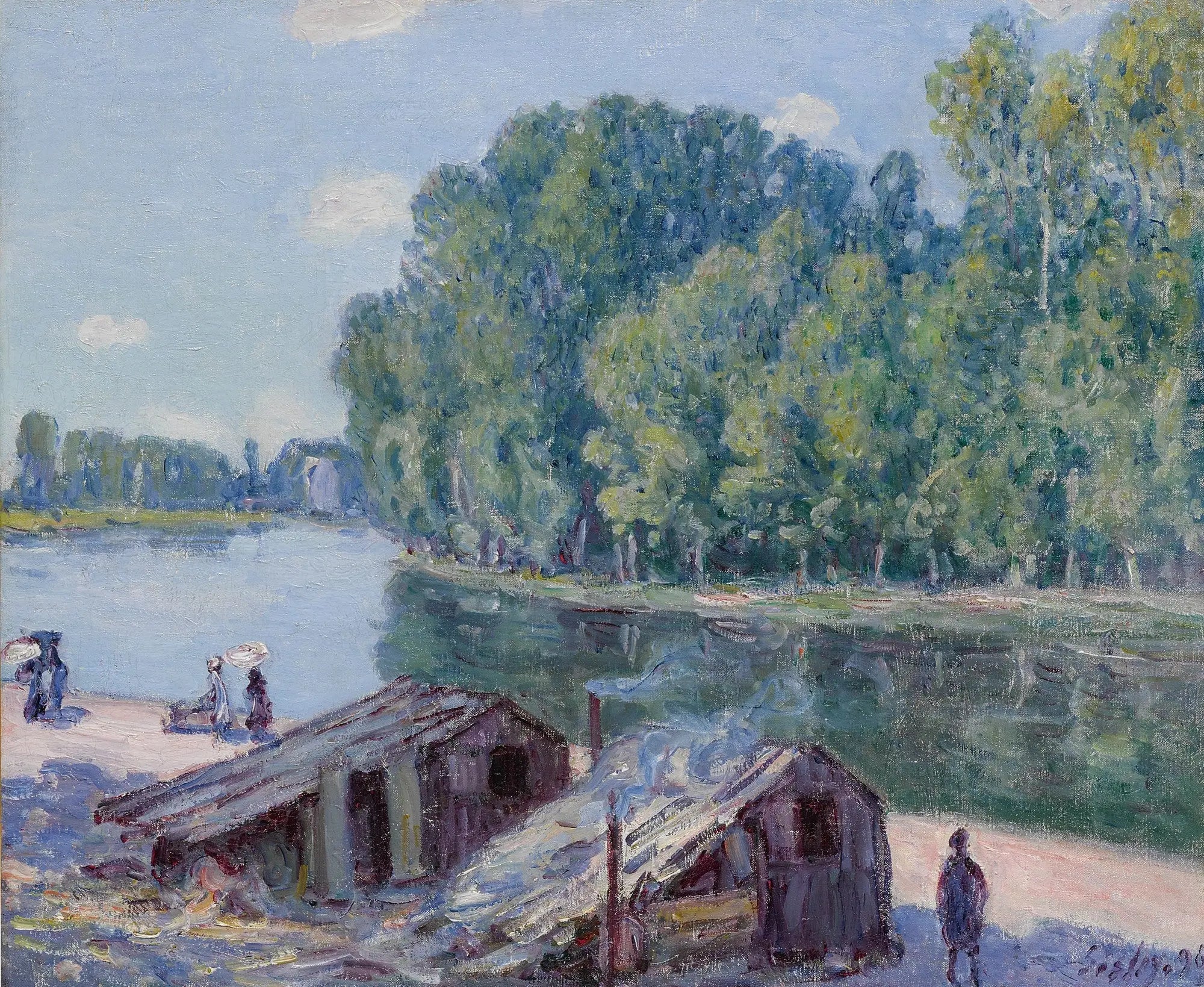 Cabanes au bord du canal du Loing, Effet de soleil - Alfred Sisley image 1 copie de tableau peinte à la main